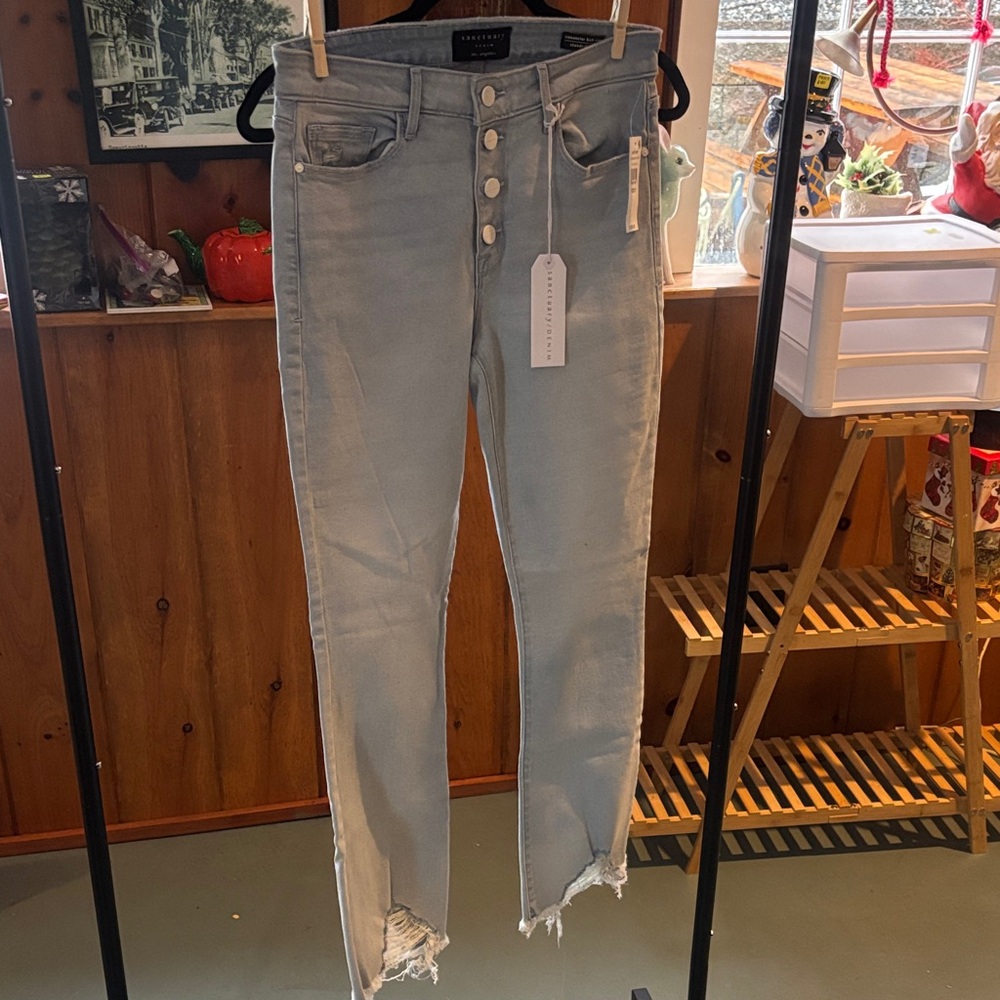 Sanctuary Light Blue Cropped Jeans with Distressed Hem